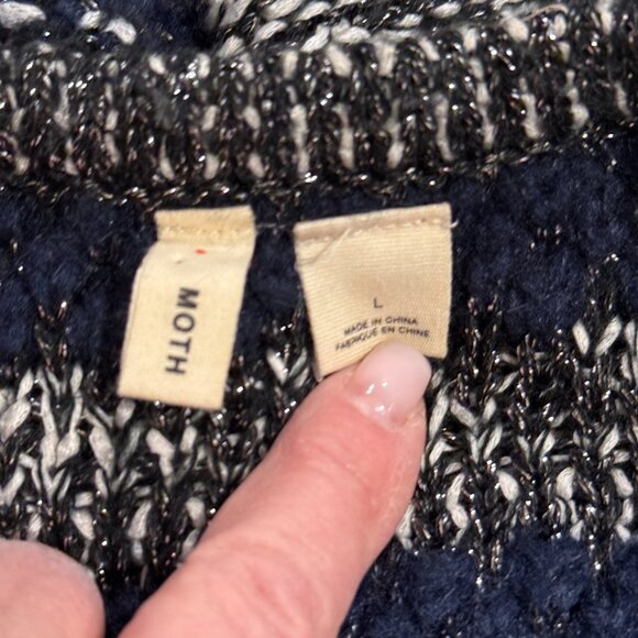 Anthropologie Moth Cardigan Sweater Mademoiselle Navy Boucle Chunky Knit LARGE - Picture 4 of 16